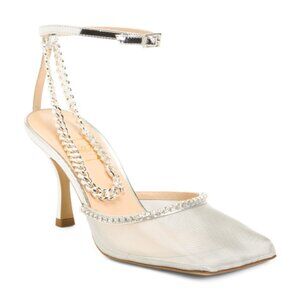 NALEBE Made In Italy Ankle Wrap Heeled Mule Sandals With Chain